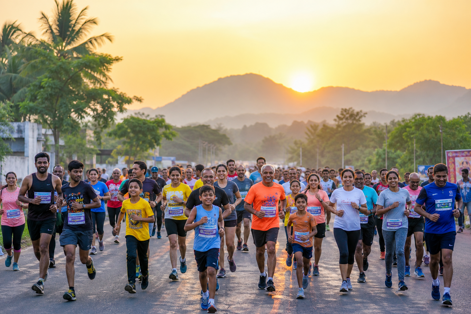 Pongular Marathon runners of mixed ages, from young children on the 3 km to adults on the 10 km.
